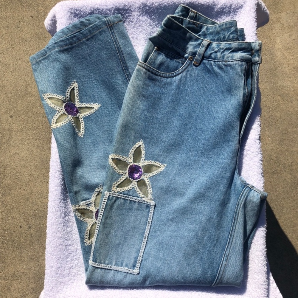 Jeanology Flower Patchwork Floral Cutout Jeans